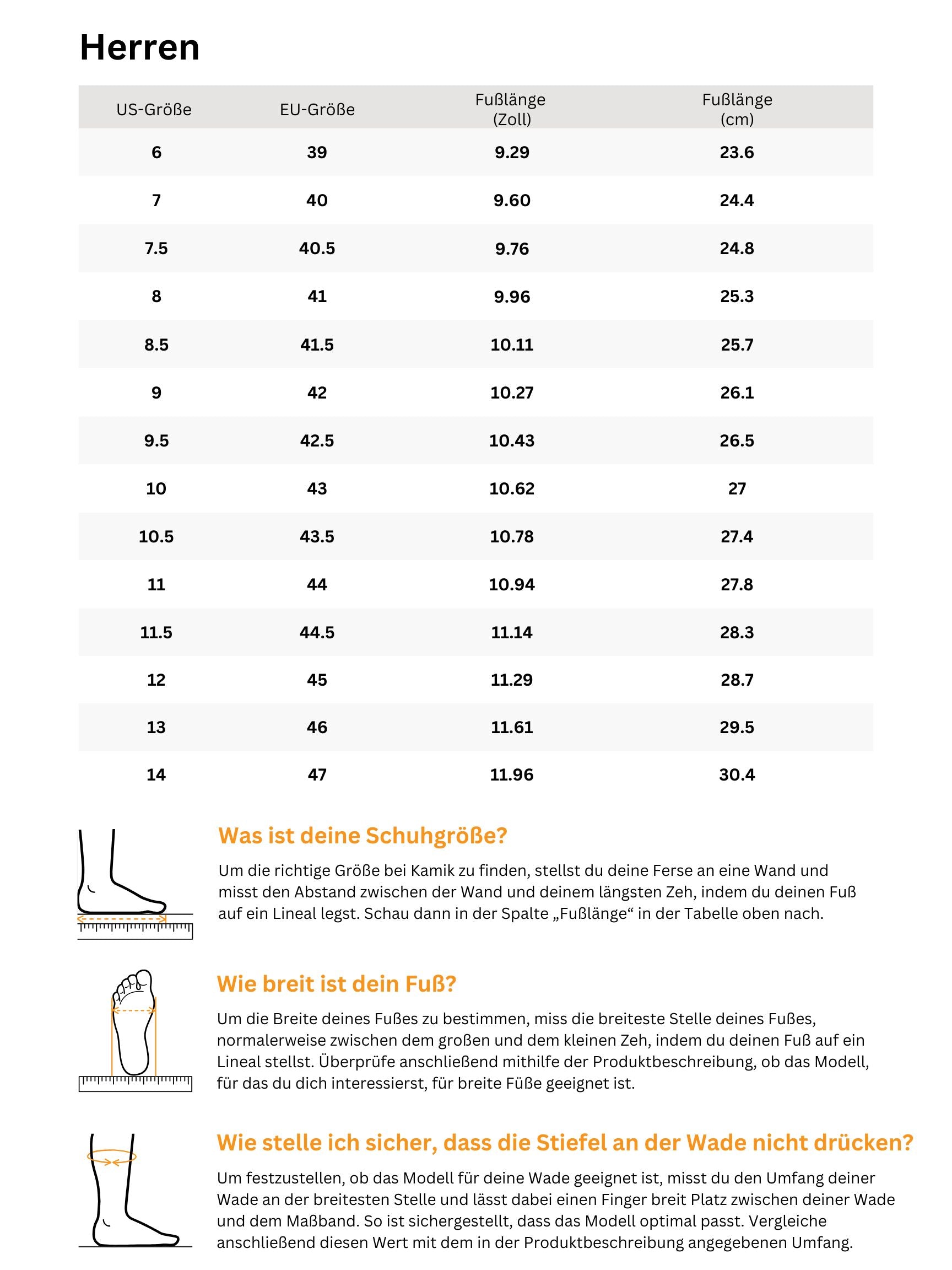 Sizing chart for NATION PRO