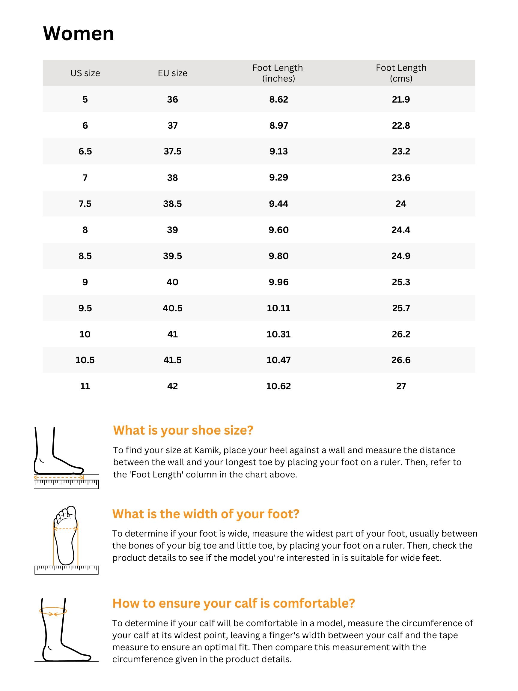 Sizing chart for ABIGAIL