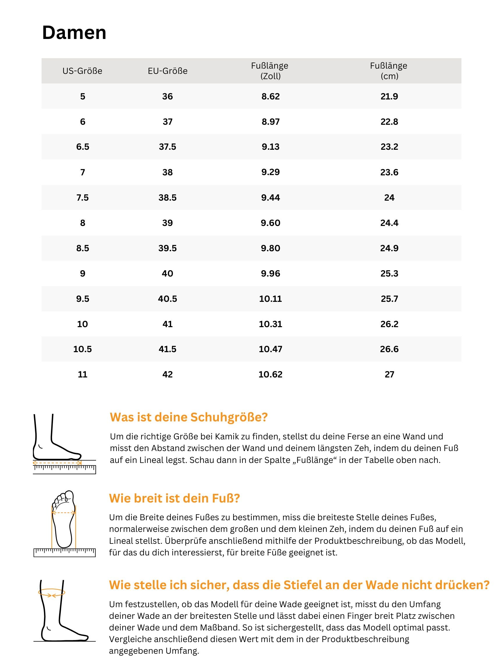 Größentabelle für Women's ALBORG